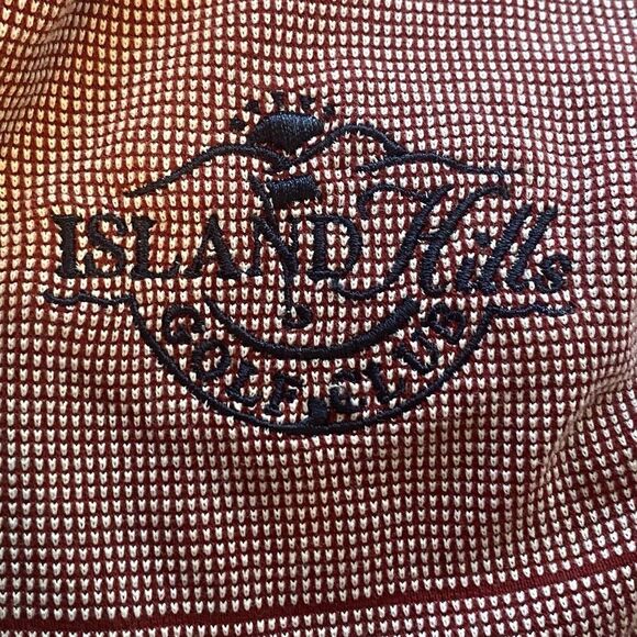 Ahead Authentic Men’s Polo Shirt Burgundy Striped Island Hills Logo Golf Casual - Picture 9 of 13